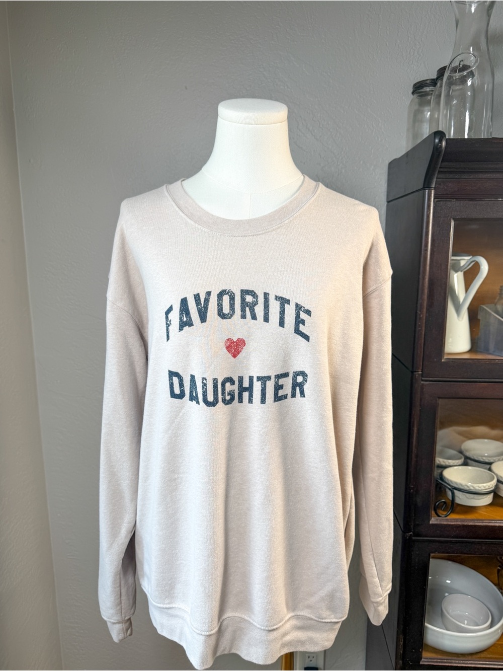 Favorite Daughter Graphic Crewneck Sweatshirt Beige Pullover Size L